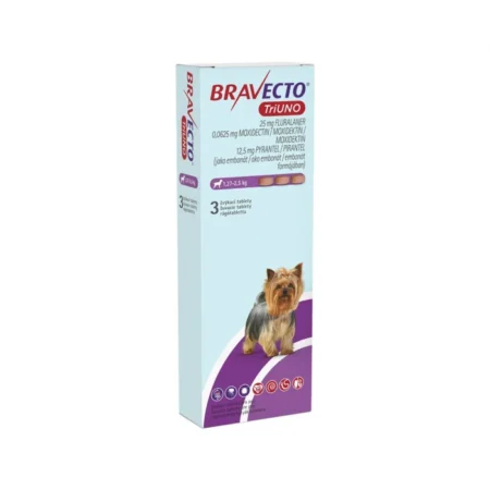 BRAVECTO TRIUNO antiparazitar intern si extern pentru caini 25mg (1.27-2.5kg)