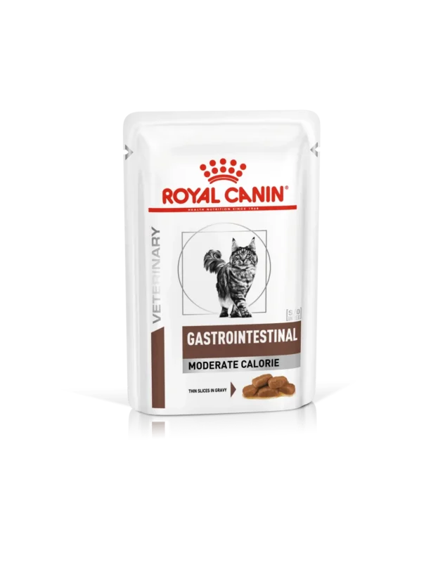 Royal Canin Gastrointestinal Moderate Calorie 12 x 85 g (Plic Sos) – Dietă Veterinară pentru Digestie și Pancreatită (Control Greutate