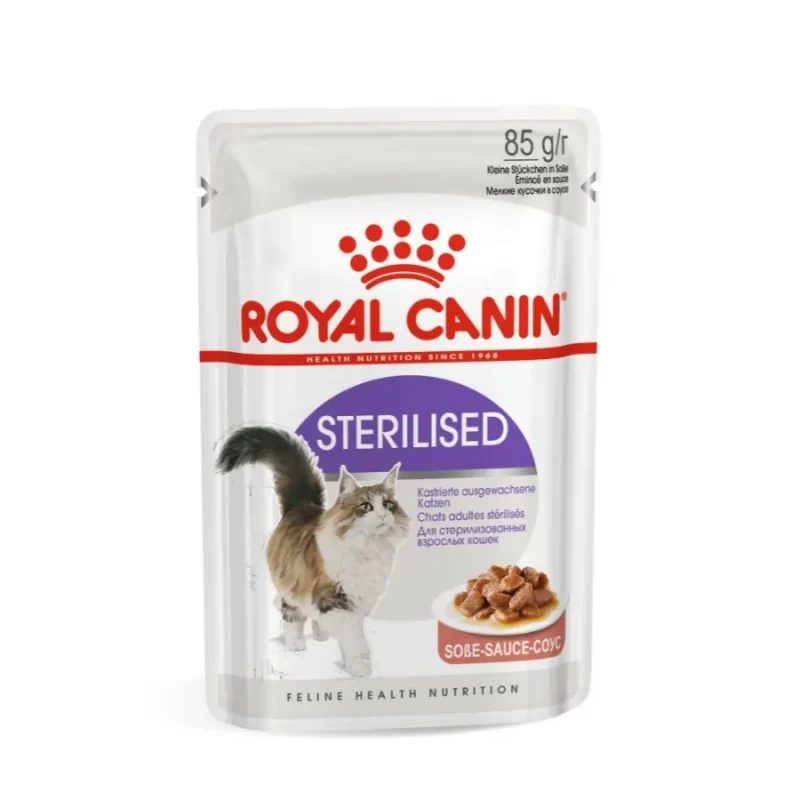 Royal Canin FHN Sterilised Gravy – Bucățele suculente în Sos pentru Pisici Sterilizate – Bax 12 Plicuri x 85 g