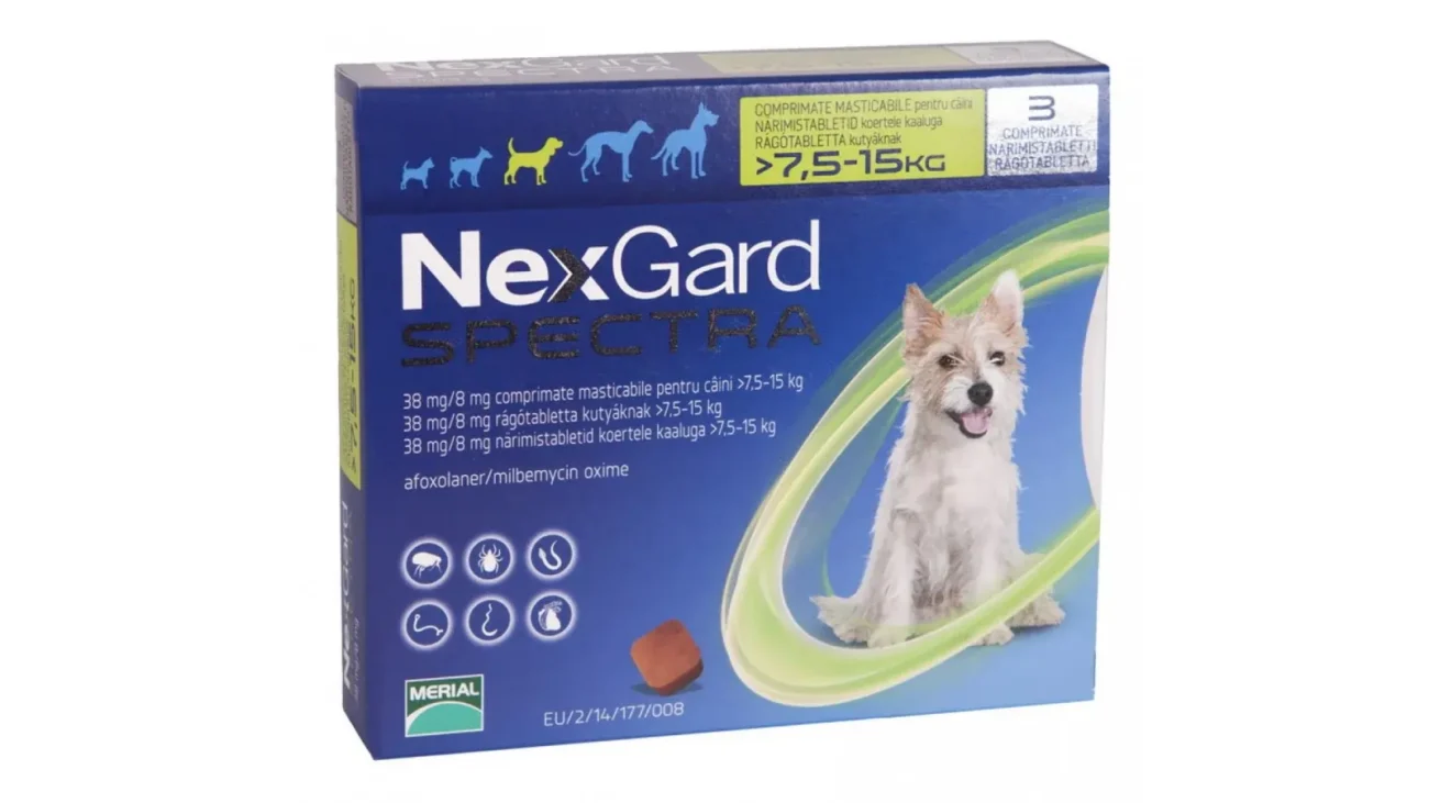 NexGard Spectra câini 7,5-15 kg – comprimat masticabil pentru deparazitare