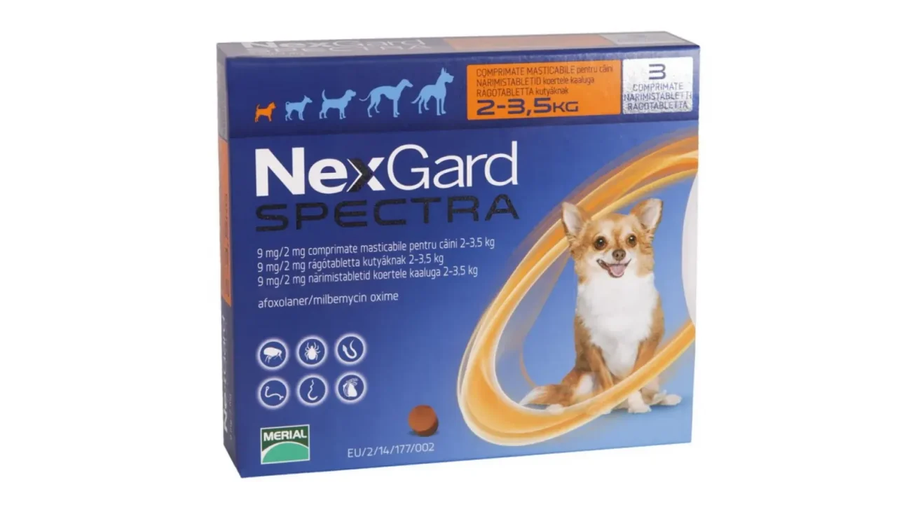 NexGard Spectra câini 2-3,5 kg – comprimat masticabil pentru deparazitare