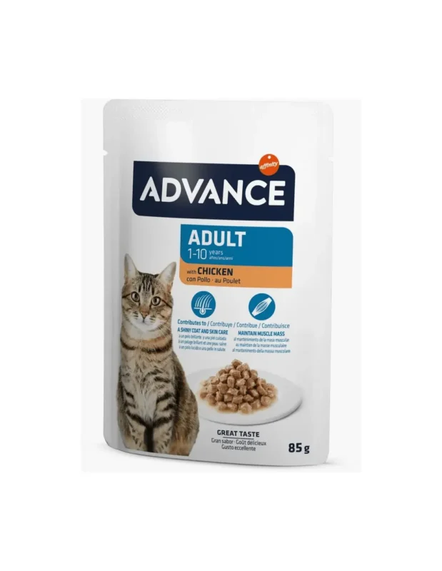 Advance Cat Wet Adult Plic 85g – Hrană Umedă pentru Pisici Adulte (Bucățele în Sos)