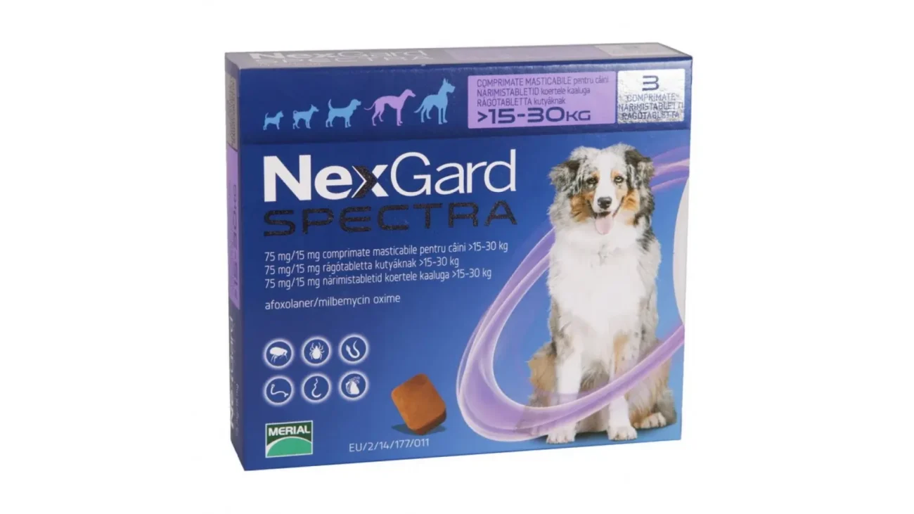 NexGard Spectra câini 15-30 kg – comprimat masticabil pentru deparazitare