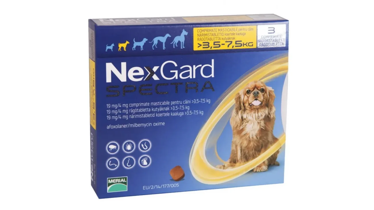 NexGard Spectra câini 3,5-7,5 kg – comprimat masticabil pentru deparazitare