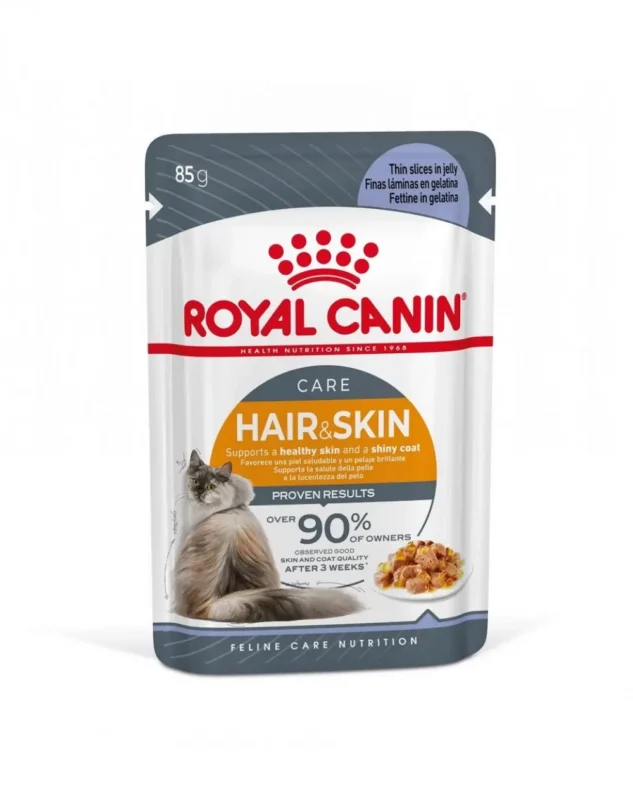 Royal Canin Hair & Skin Care Jelly 12 x 85 g – Hrană Umedă pentru Blană Strălucitoare și Piele Sănătoasă