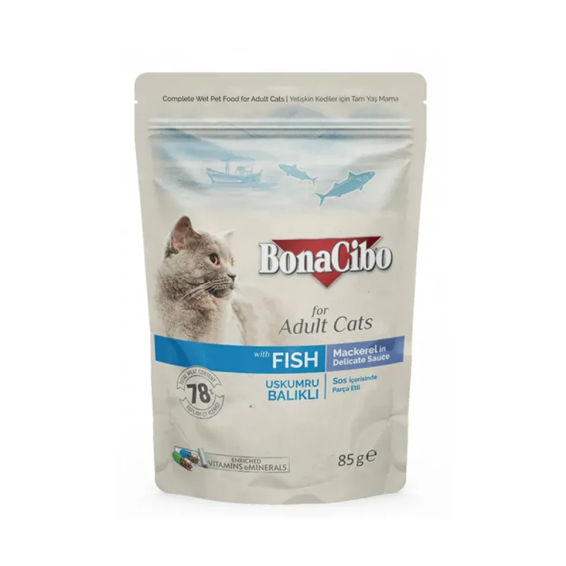 BonaCibo Adult Cat - Plicuri cu Macrou în Sos (12 buc)