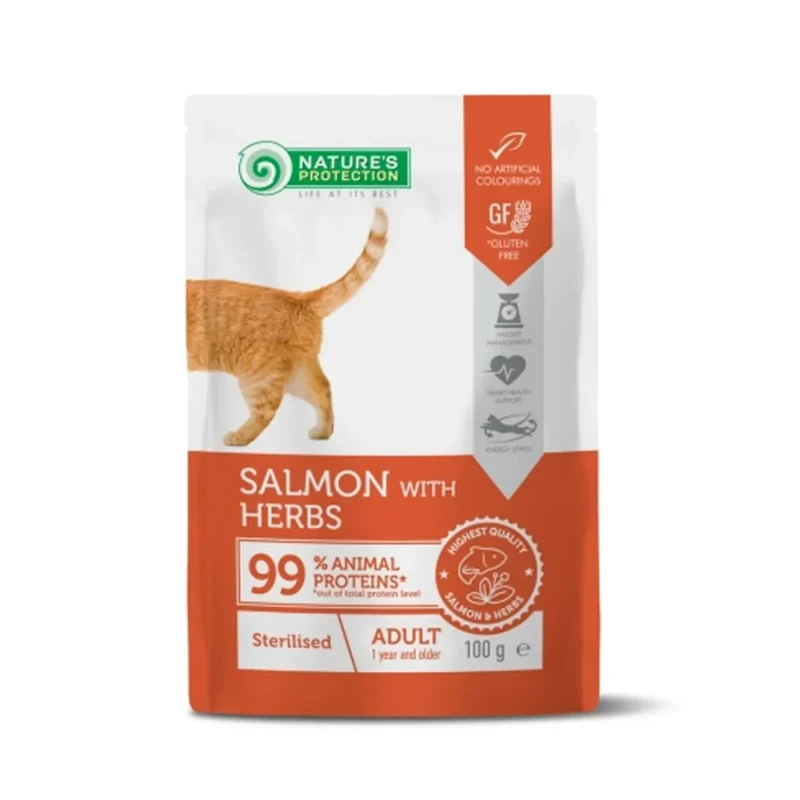 Nature's Protection Sterilised - Plic Hrană Umedă cu Somon și Ierburi (22 x 100g)