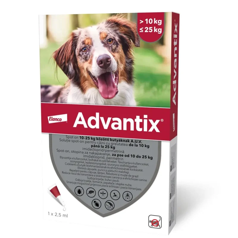 Pipetă Antiparazitară Externă Advantix 10-25 kg (Câini Talie Medie) – Protecție 4 Săptămâni