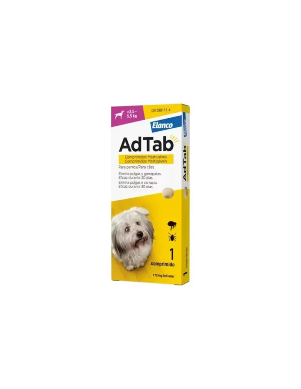 AdTab 112 mg – 1 comprimat masticabil antiparazitar pentru câini 2,5–5,5 kg