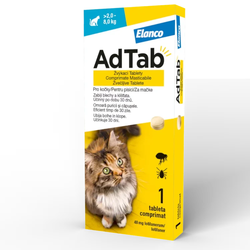 AdTab 48 mg – 1 comprimat masticabil antiparazitar pentru pisici 2-8 kg